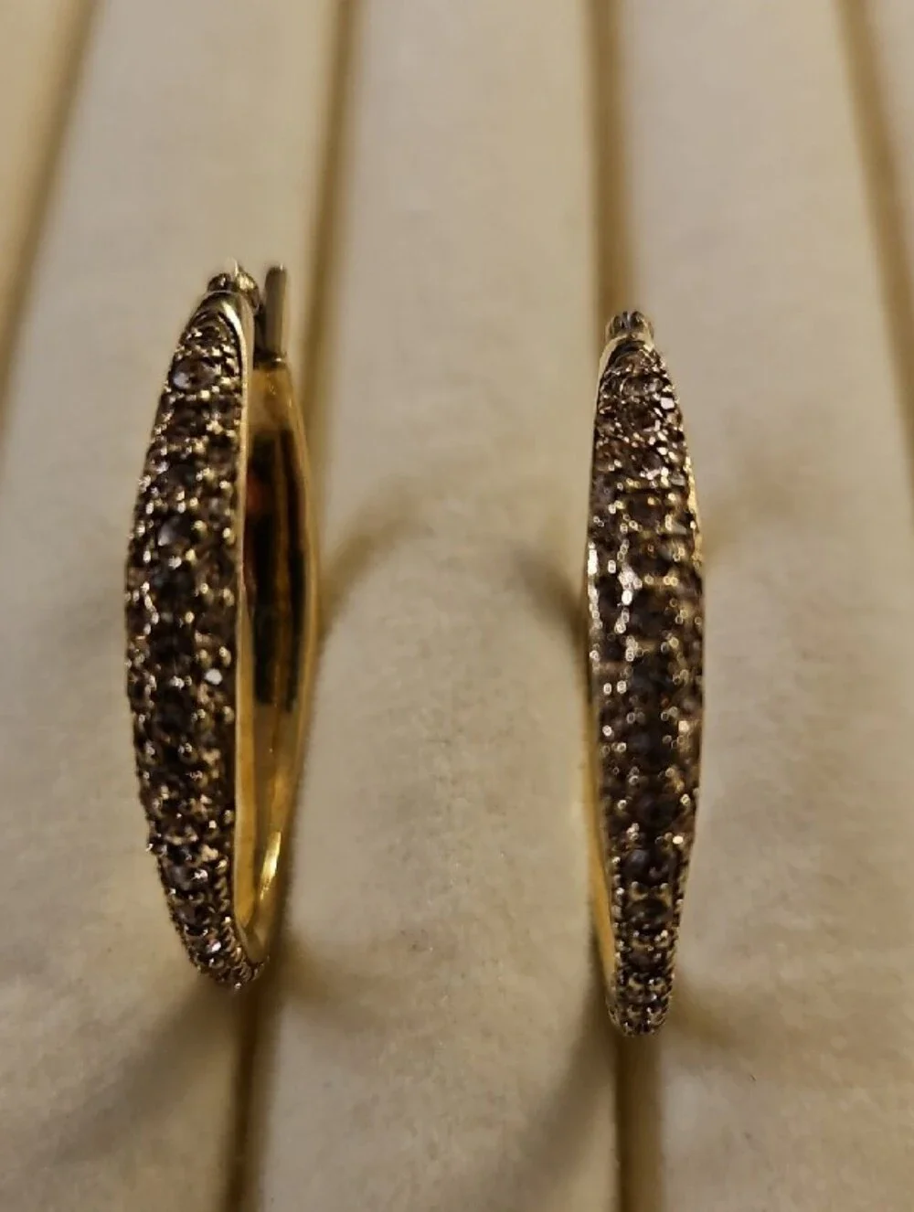 MONET CHAMPAGNE COLORED RHINESTONE PIERCED EARRINGS IN GOLD TOWN.